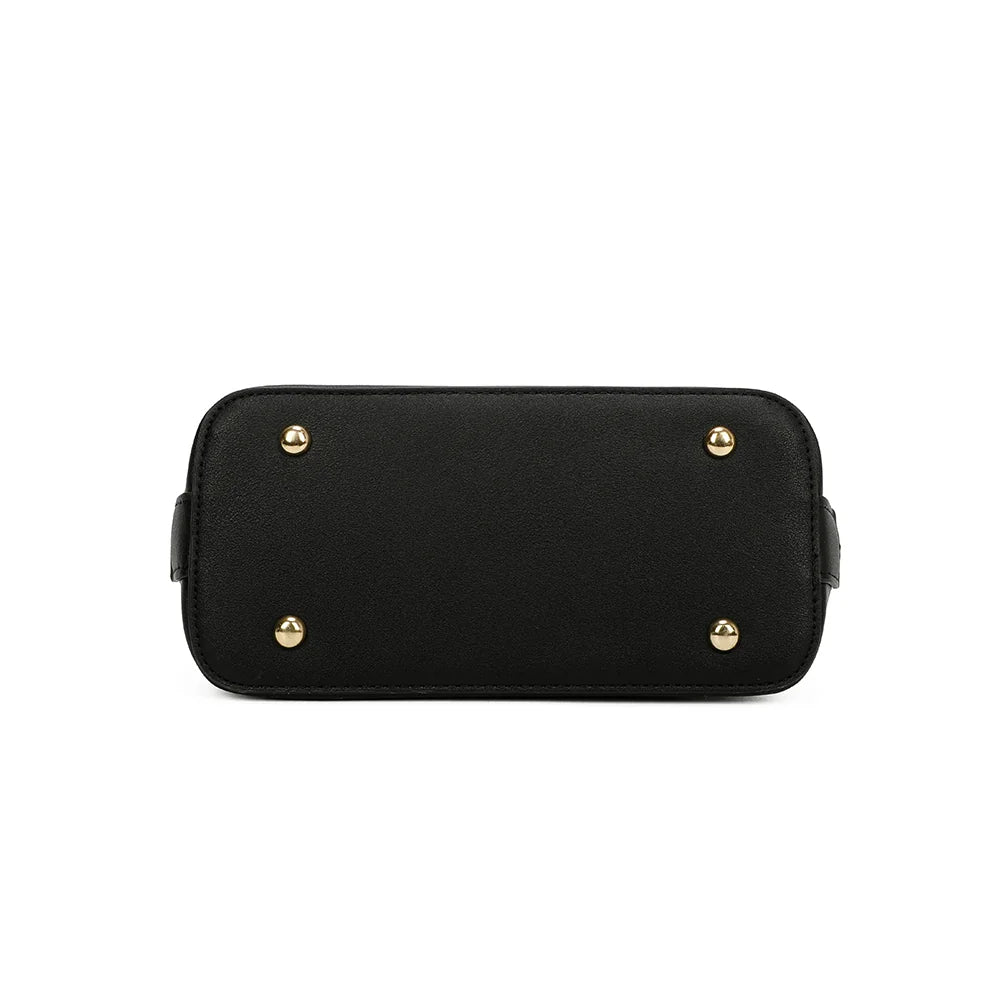 Dessous de La Charlotte marron/noir : base bordée d’une bande unie contrastante, pour poser le sac en toute stabilité – réf. DQ-8596-4