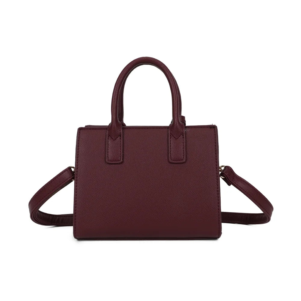 Dos du sac La Colette bordeaux, lignes nettes et surpiqûres ton sur ton sur la texture saffiano – réf. R-2059