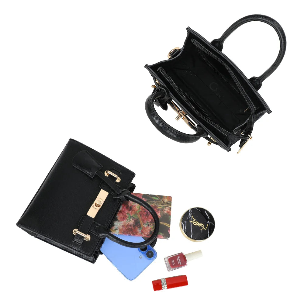 Intérieur compartimenté de La Colette noir avec fermeture zippée, pour le téléphone et les essentiels – réf. R-2059