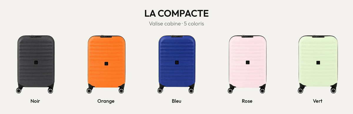 La Compacte, valise cabine rigide extensible en 5 coloris : noir, orange, bleu, rose et vert – Gallantry Paris – réf. VAL-MGT-10