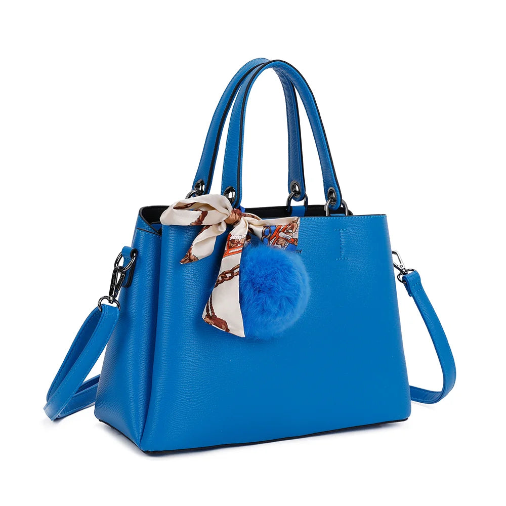 Sac à main La Coquette bleu électrique de trois quarts, anses courtes et bandoulière – réf. DQ-815