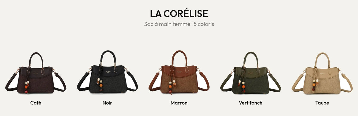 Sac à main La Corélise en 5 coloris : Coffee, Noir, Marron, Vert Foncé et Taupe – Gallantry Paris – réf. A-9178