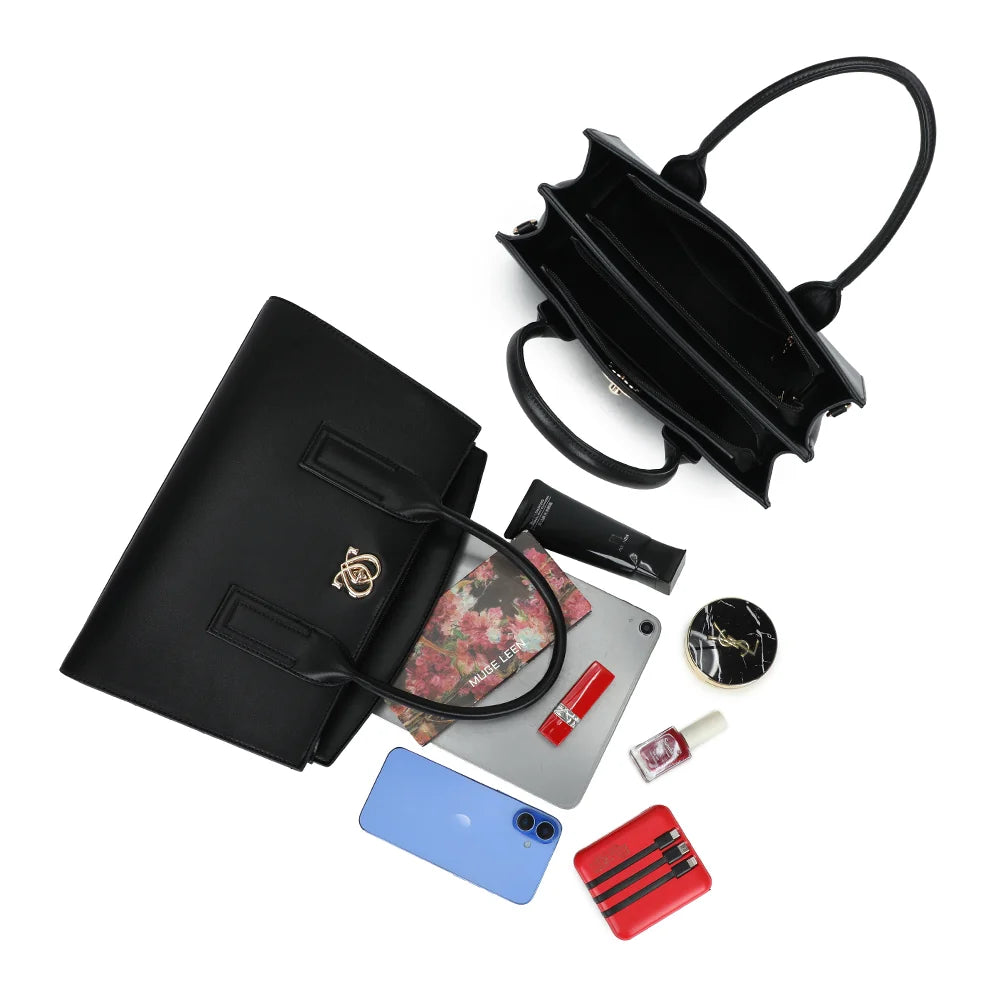 Intérieur compartimenté de La Déliane noir, avec téléphone, tablette compacte et beauté – réf. LS-76004