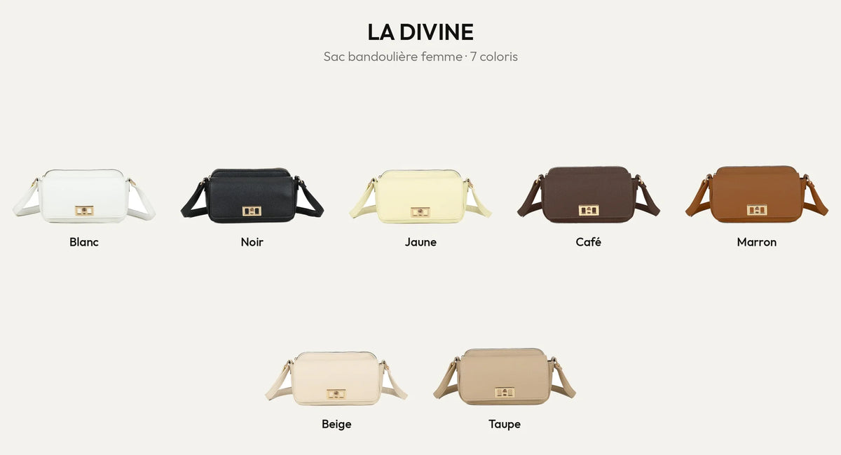 Sac bandoulière femme La Divine en simili cuir grainé, 7 coloris – Gallantry Paris – réf. R-2050