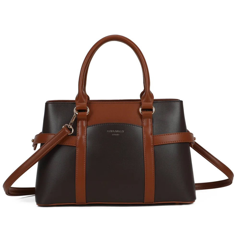Sac à main femme La Dorsay coffee/marron, synthétique lisse vegan, anses arrondies et logo doré – Gallantry Paris – réf. LS-76012