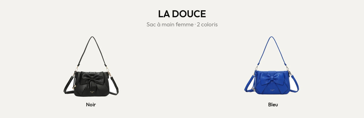 La Douce, sac à main femme à grand nœud, en noir et bleu – Gallantry Paris – réf. Z-83050