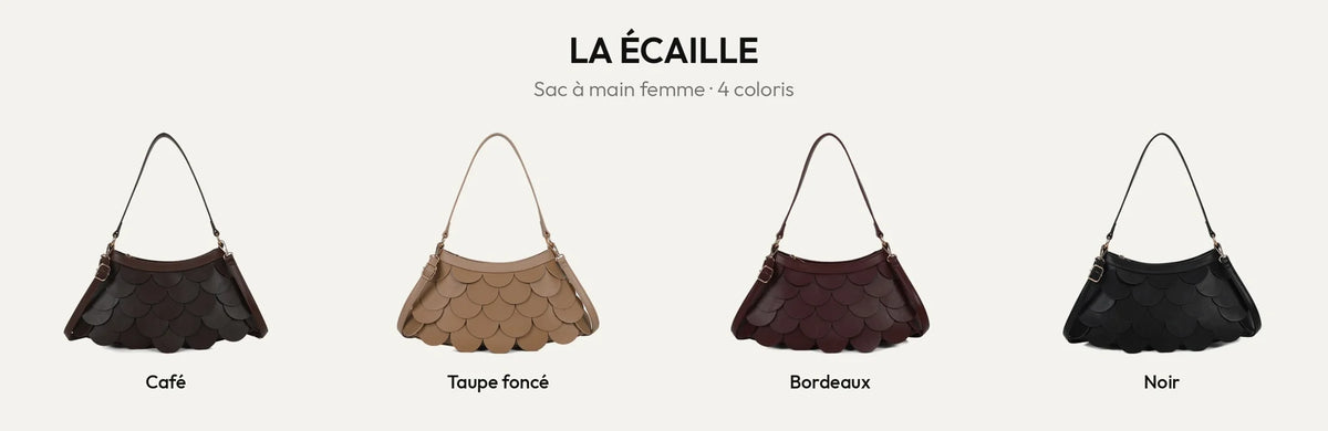 Sac à main La Écaille en 4 coloris : Coffee, D.TAUPE, Bordeaux et Noir – Gallantry Paris – réf. G-7517