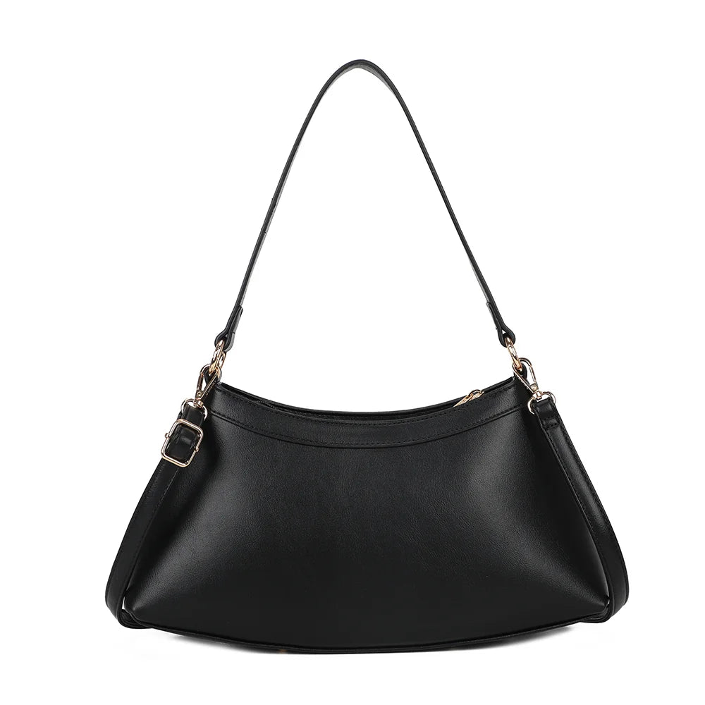 Dos du sac La Écaille noir, habillé des mêmes empiècements arrondis que la face avant – réf. G-7517