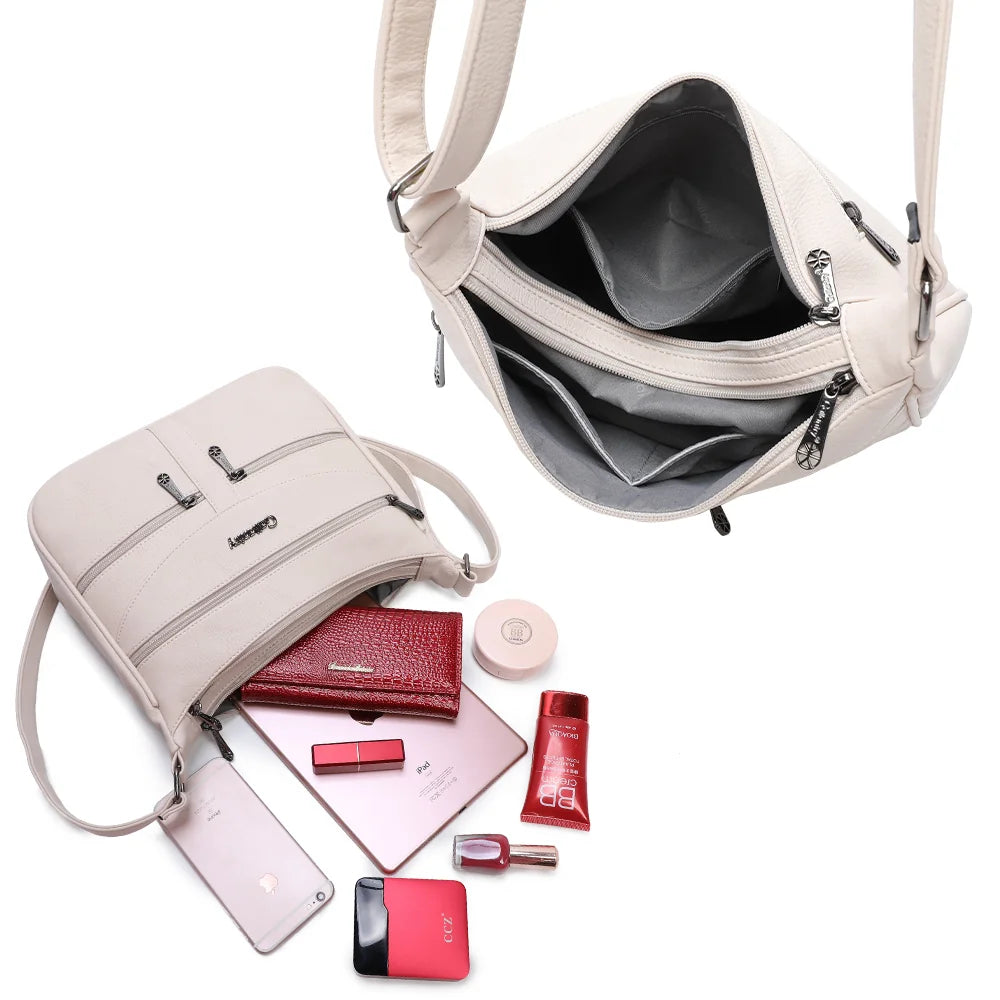 Intérieur de La Elya beige : plusieurs compartiments pour ranger téléphone, carnet et petits accessoires – réf. Z-83001