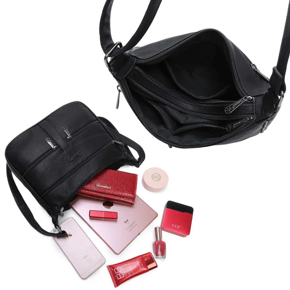 Intérieur de La Elya noir : plusieurs compartiments pour ranger téléphone, carnet et petits accessoires – réf. Z-83001