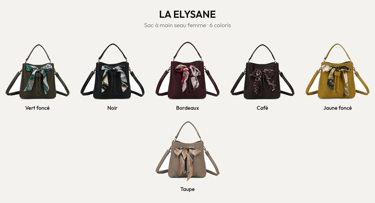 Sac à main seau La Elysane à foulard imprimé en 6 coloris – Gallantry Paris – réf. KJ-62106