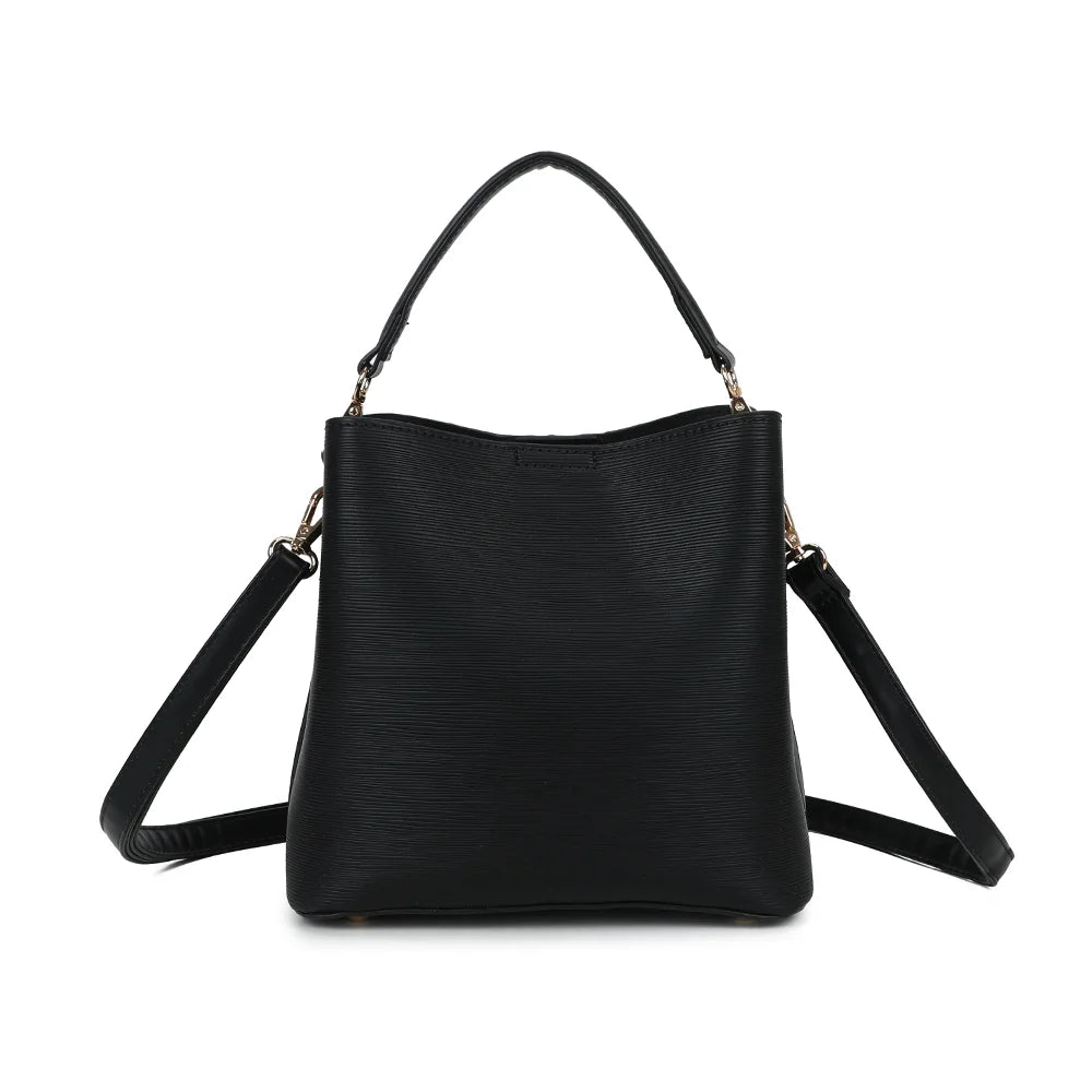 Dos du sac La Elysane noir, surface synthétique à la texture striée et angles renforcés – réf. KJ-62106