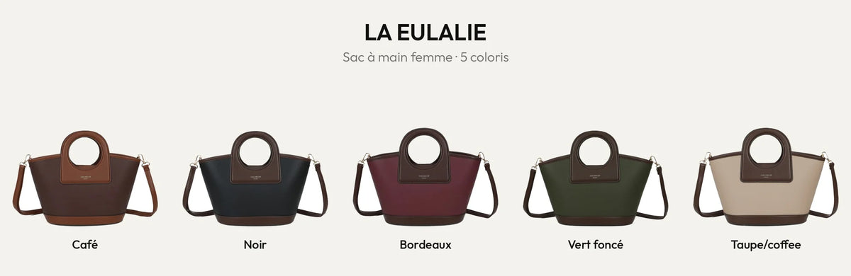 Sac à main La Eulalie en 5 coloris bicolores : Coffee, Noir, Bordeaux, Vert Foncé et Taupe/coffee – Gallantry Paris – réf. DQ-8737