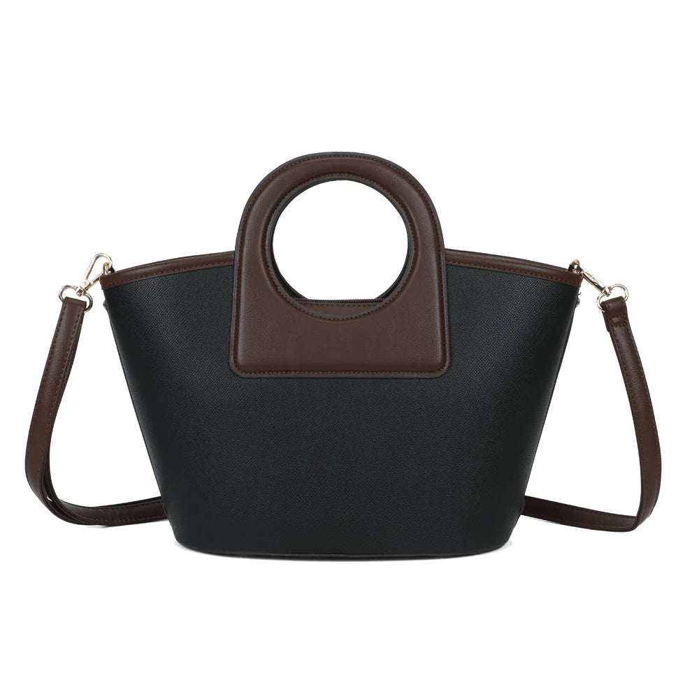 Dos du sac La Eulalie noir, lignes épurées et liseré contrasté sur tout le pourtour – réf. DQ-8737