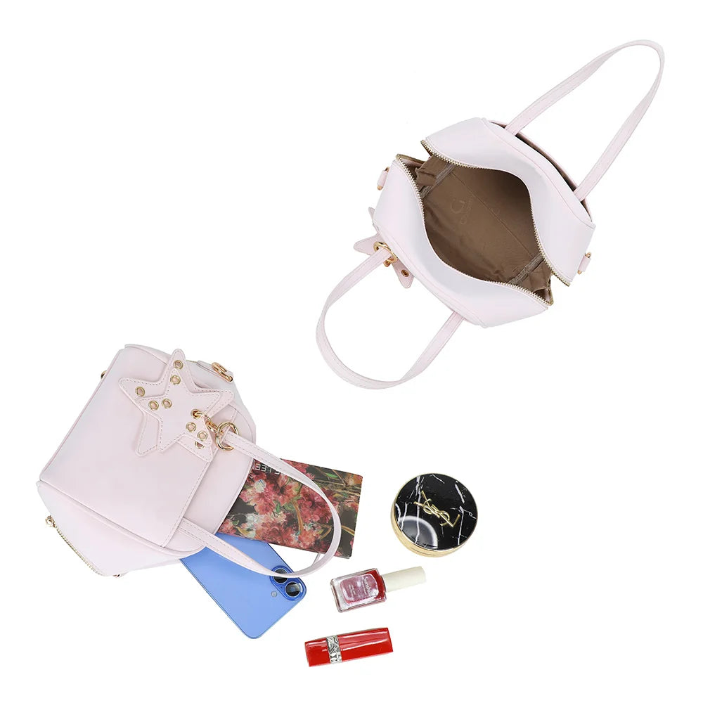 Intérieur de La Féerie rose : ouverture zippée et doublure synthétique pour téléphone et rouge à lèvres – réf. R-2052