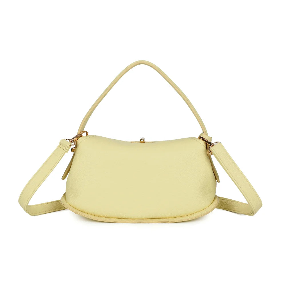 Dos du sac La Isée jaune : grain régulier du simili cuir et ligne arrondie épurée – réf. R-2063