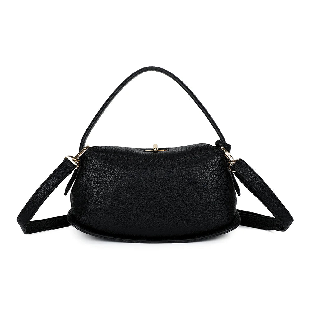 Dos du sac La Isée noir : grain régulier du simili cuir et ligne arrondie épurée – réf. R-2063
