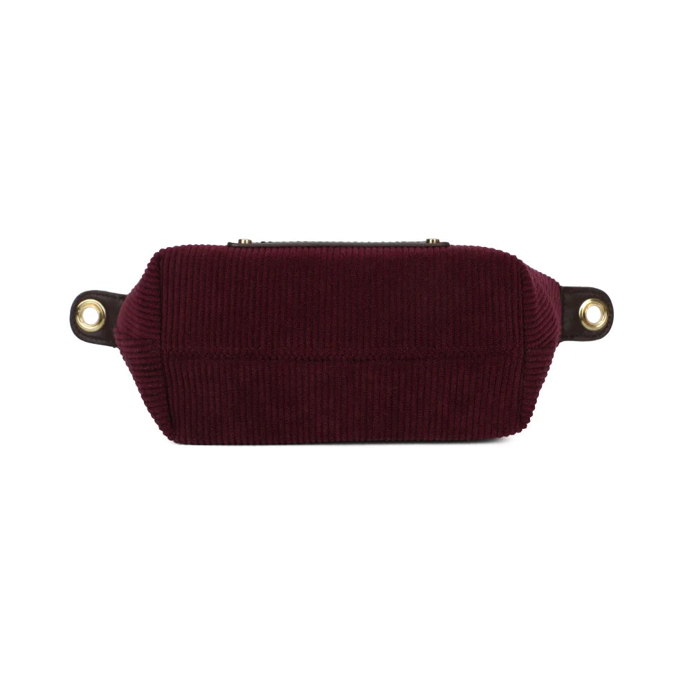 Dessous du sac La Léandra bordeaux, base compacte de 18 × 9 cm en finition effet velours côtelé – réf. Z-05-8