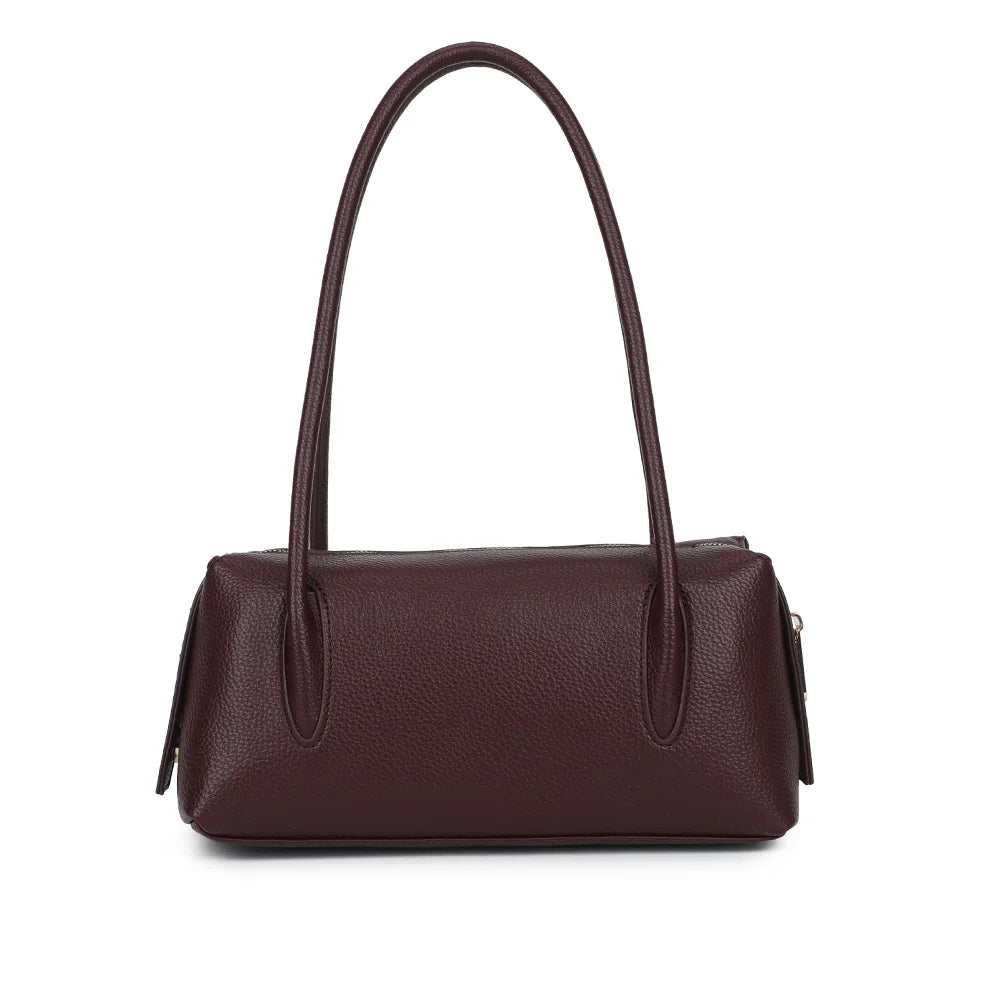 Dos du sac La Linotte bordeaux : simili cuir grainé uni et départ des deux anses arrondies – réf. KJ-62100