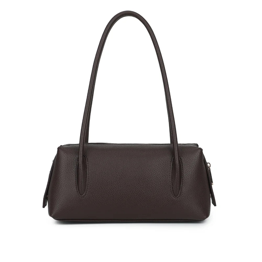 Dos du sac La Linotte café : simili cuir grainé uni et départ des deux anses arrondies – réf. KJ-62100