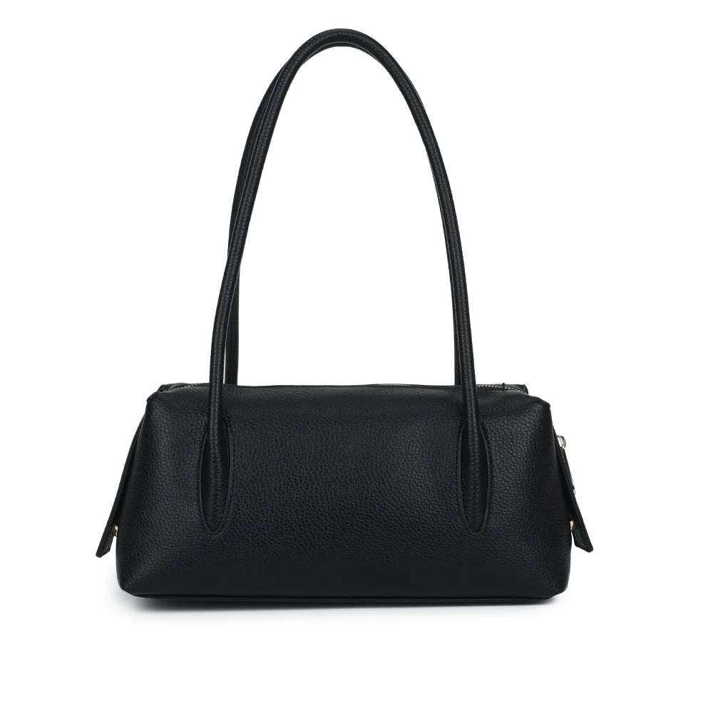 Dos du sac La Linotte noir : simili cuir grainé uni et départ des deux anses arrondies – réf. KJ-62100