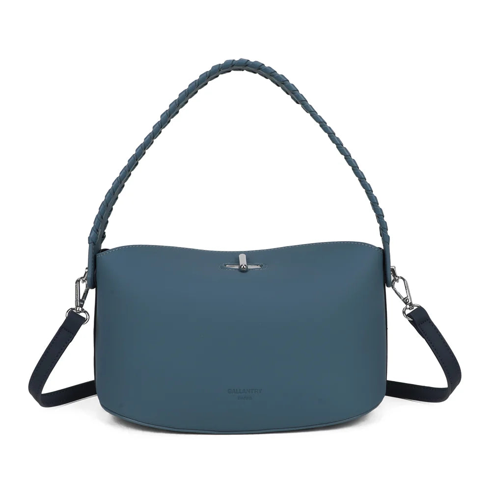 Dos de La Lison bleu foncé/bleu : synthétique lisse et anse tressée fixée par des rivets argentés – réf. LS-76010