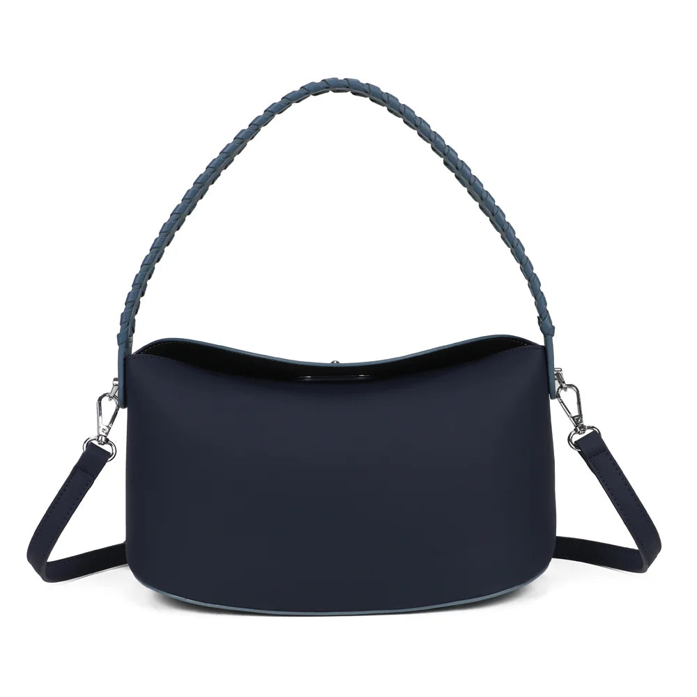 Sac à main femme La Lison bleu foncé/bleu, anse tressée et bandoulière amovible – Gallantry Paris – réf. LS-76010