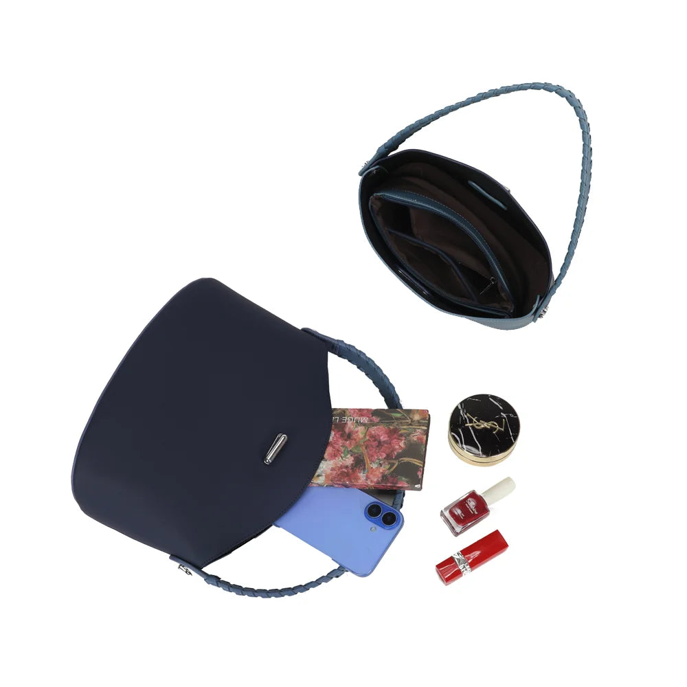 Intérieur de La Lison bleu foncé/bleu : doublure synthétique et poche zippée pour ranger vos petits essentiels – réf. LS-76010