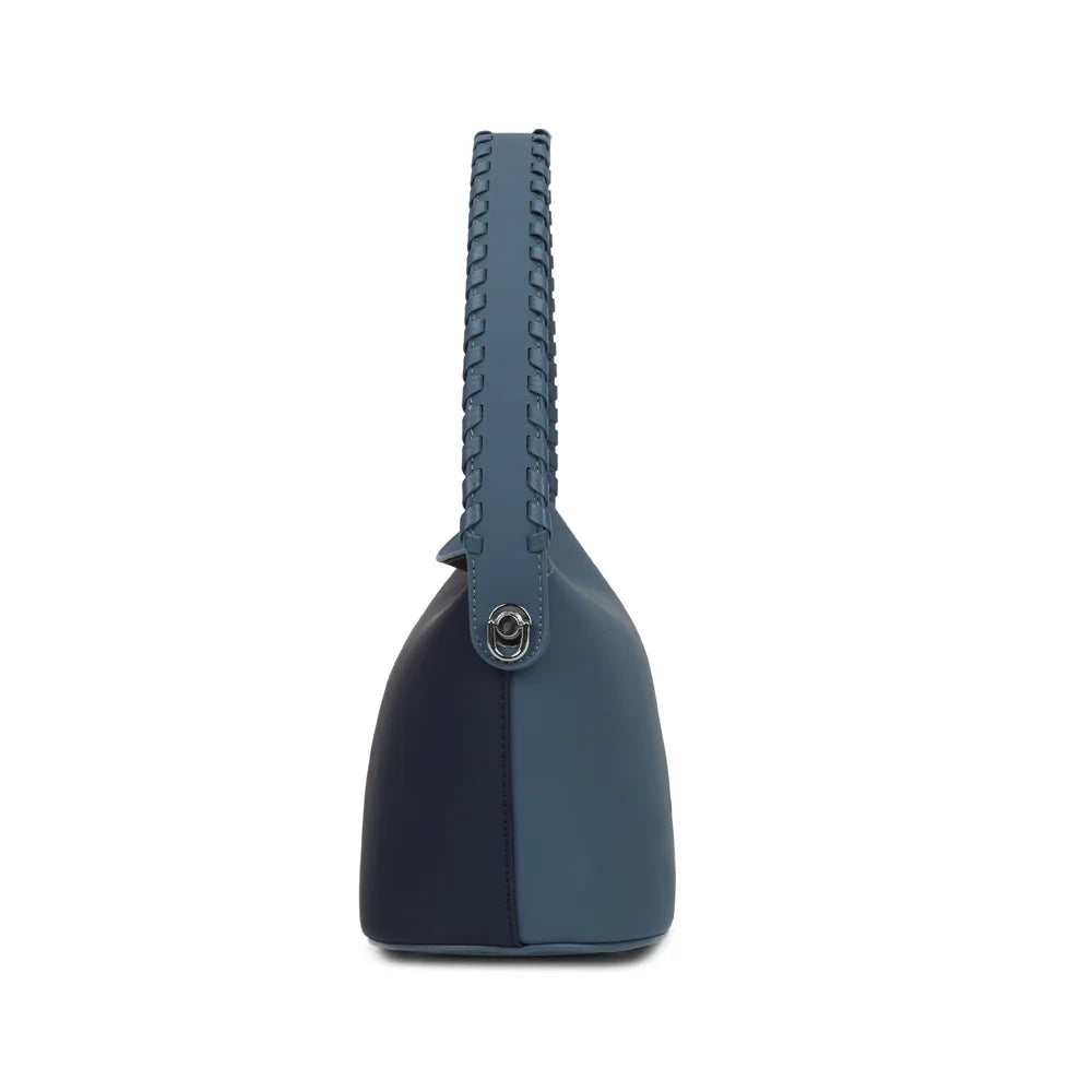 Profil de La Lison bleu foncé/bleu : 12,5 cm de profondeur et rivet argenté qui fixe l’anse tressée – réf. LS-76010