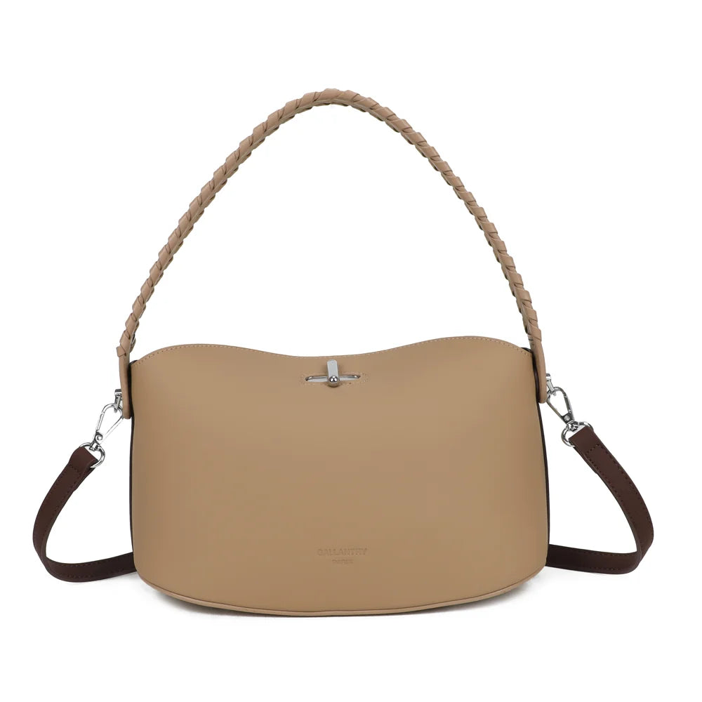 Dos de La Lison coffee/taupe : synthétique lisse et anse tressée fixée par des rivets argentés – réf. LS-76010