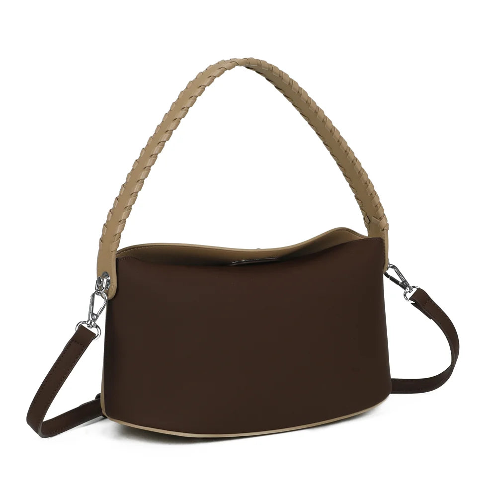 La Lison coffee/taupe vue de trois-quarts : silhouette arrondie et liseré contrasté à la base – réf. LS-76010