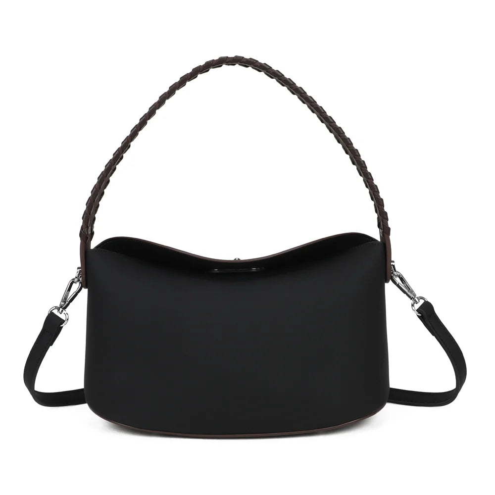Sac à main femme La Lison noir/coffee, anse tressée et bandoulière amovible – Gallantry Paris – réf. LS-76010