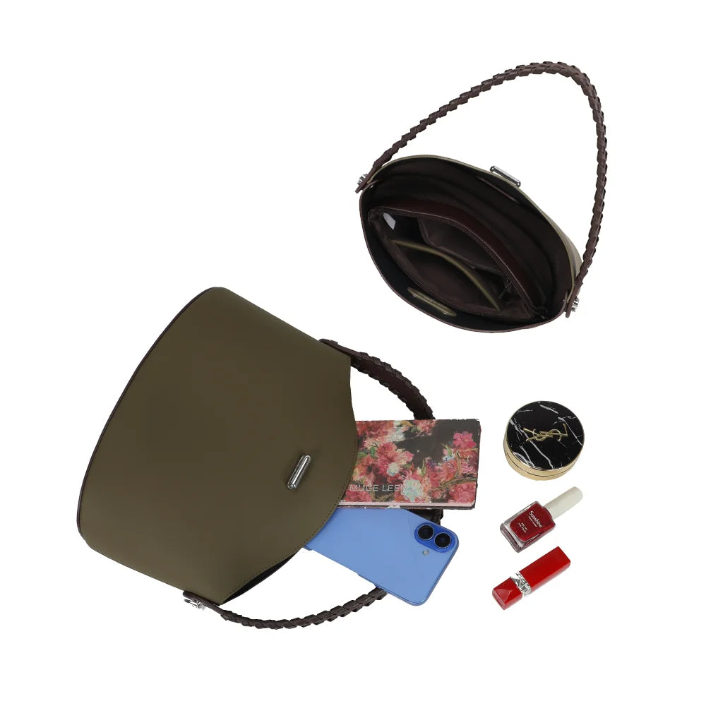 Intérieur de La Lison vert foncé/coffee : doublure synthétique et poche zippée pour ranger vos petits essentiels – réf. LS-76010