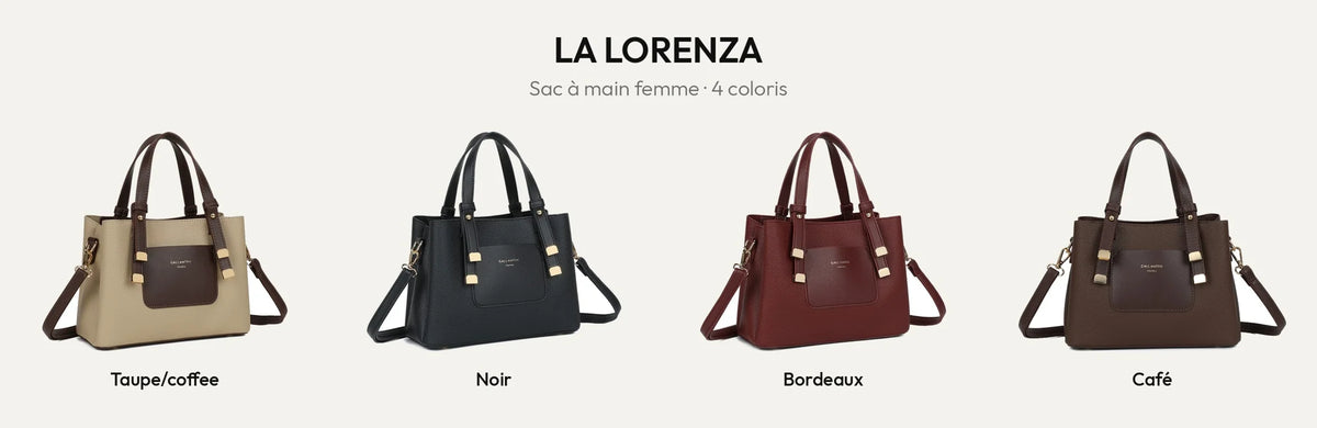 Sac à main femme La Lorenza en 4 coloris : Taupe/coffee, Noir, Bordeaux et Coffee – Gallantry Paris – réf. DQ-8655-5