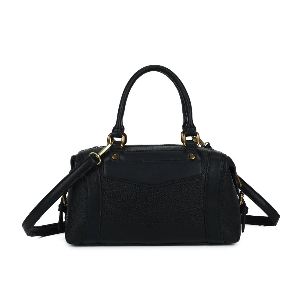 Dos du sac La Lucia noir, lignes épurées et surpiqûres apparentes sur le simili cuir grainé – réf. R-2060