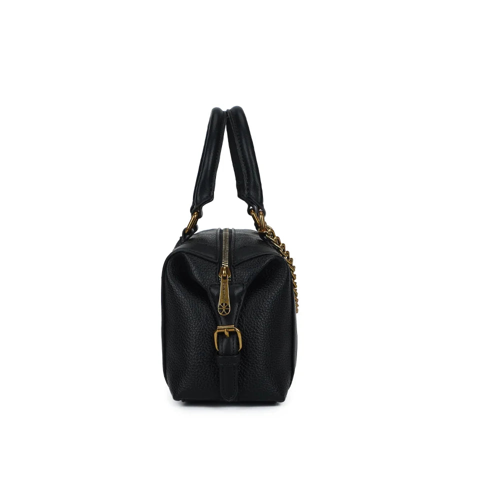 Profil du sac La Lucia noir : côtés arrondis et attaches de la bandoulière amovible – réf. R-2060