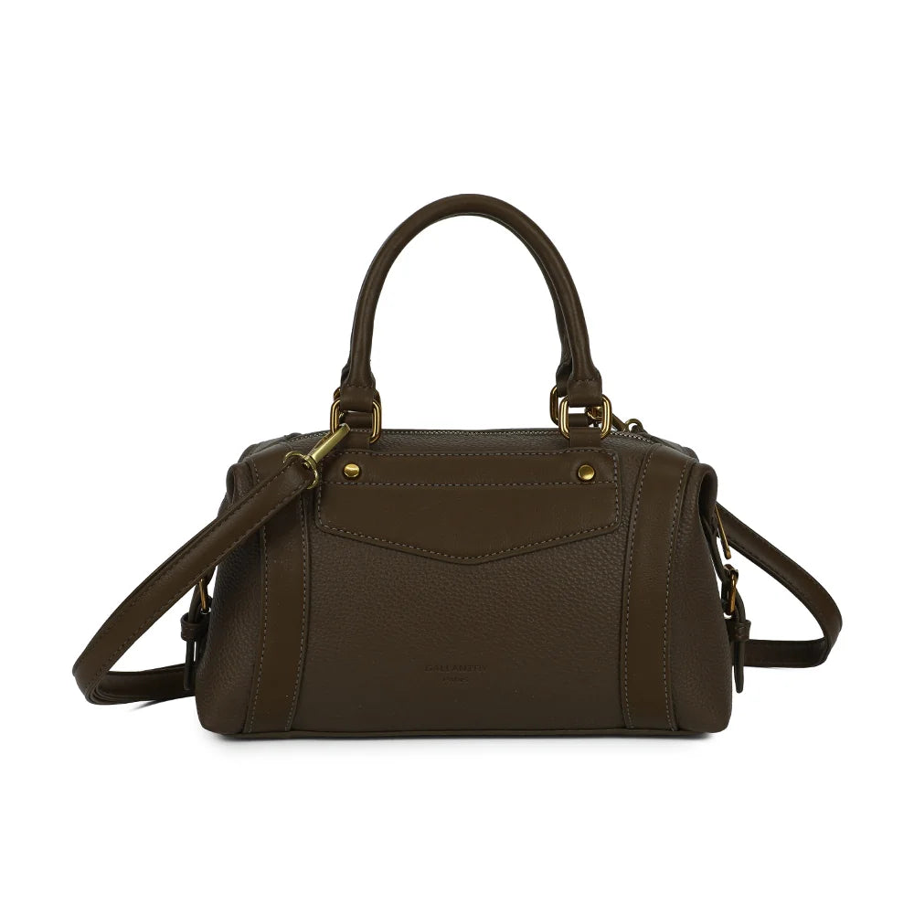 Dos du sac La Lucia vert foncé, lignes épurées et surpiqûres apparentes sur le simili cuir grainé – réf. R-2060