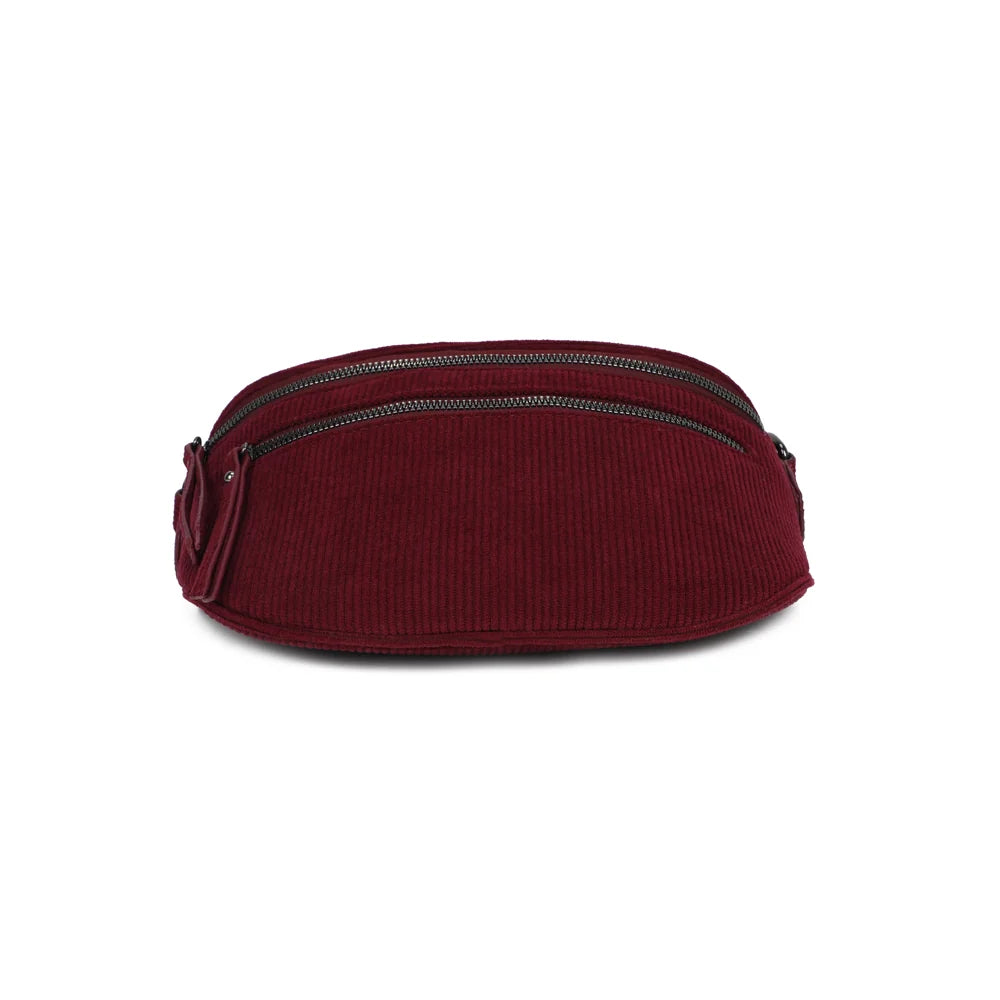 Dessous de La Maddy bordeaux : base arrondie en velours côtelé, sans pieds – réf. Z-83051-10