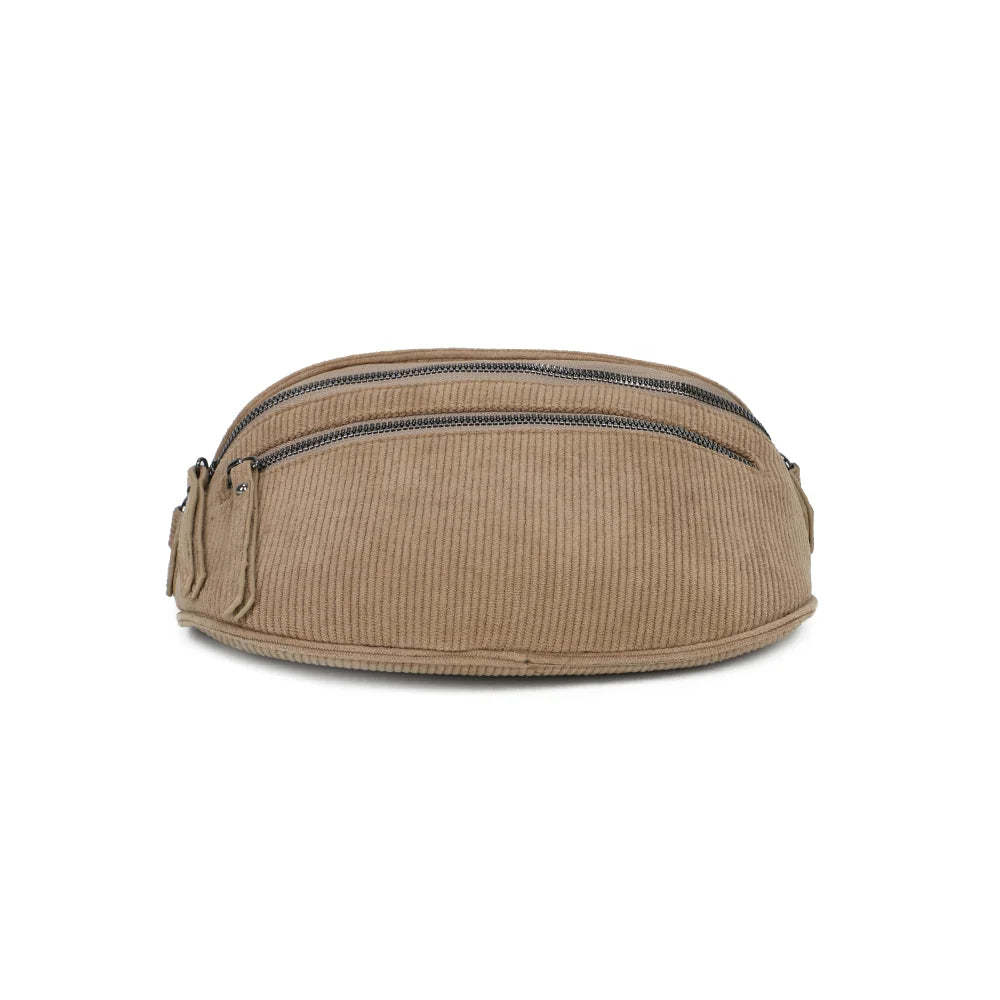 Dessous de La Maddy taupe foncé : base arrondie en velours côtelé, sans pieds – réf. Z-83051-10