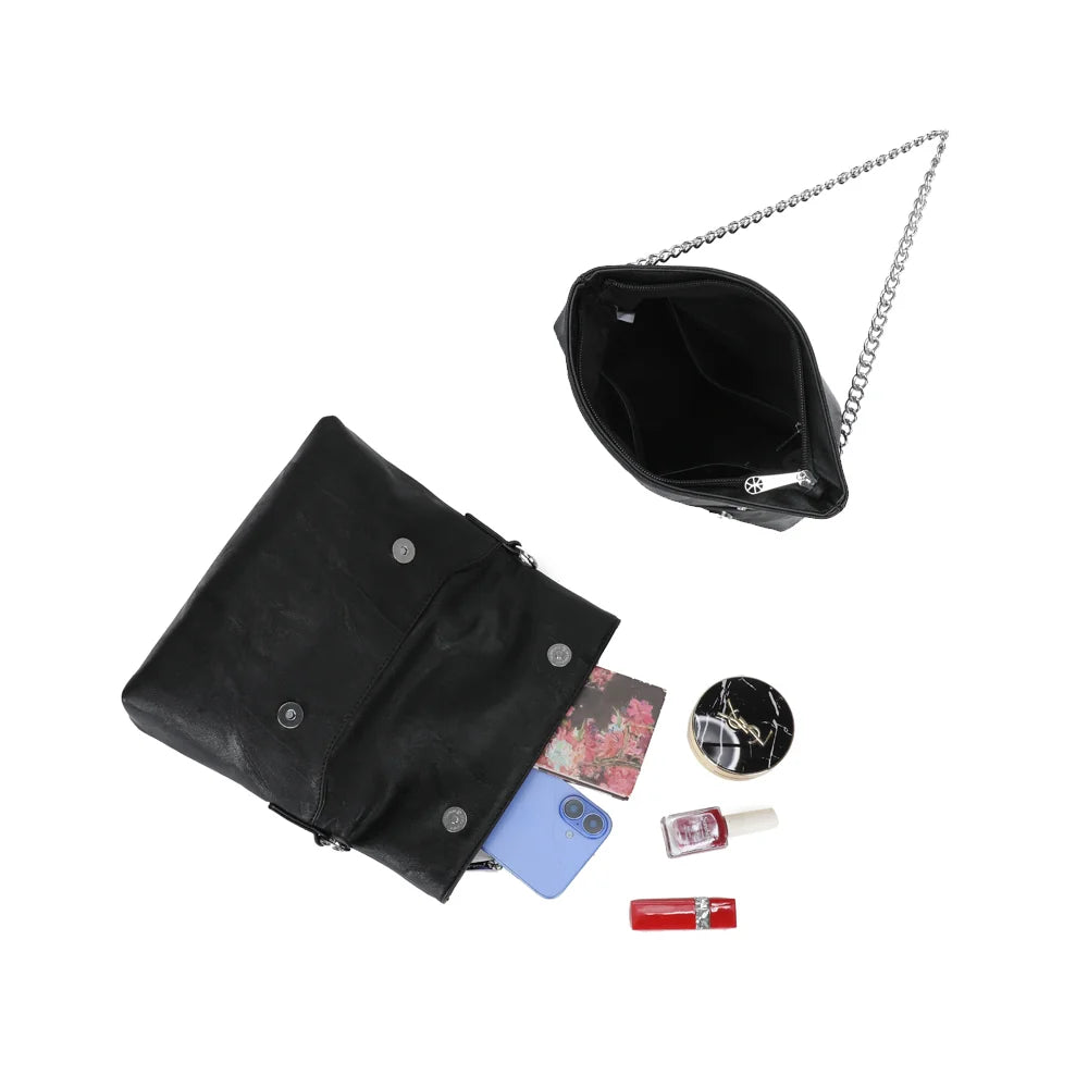 Intérieur de La Marilou noir : compartiment zippé et rabat à pressions, téléphone inclus – réf. Z-83096
