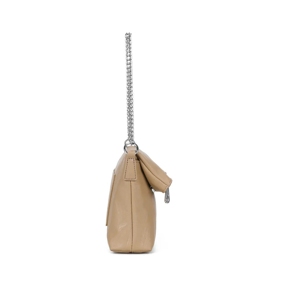 Profil de La Marilou taupe : format compact de 8 cm de profondeur, anneaux argentés – réf. Z-83096