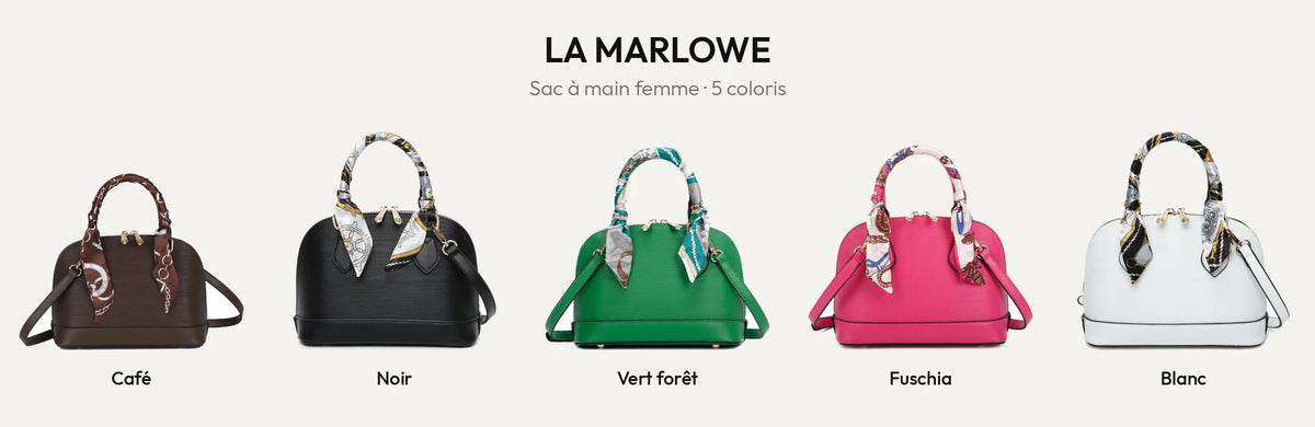 Sac à main La Marlowe en 5 coloris : Coffee, Noir, Vert Forêt, Fuschia et Blanc – Gallantry Paris – réf. DQ-8596
