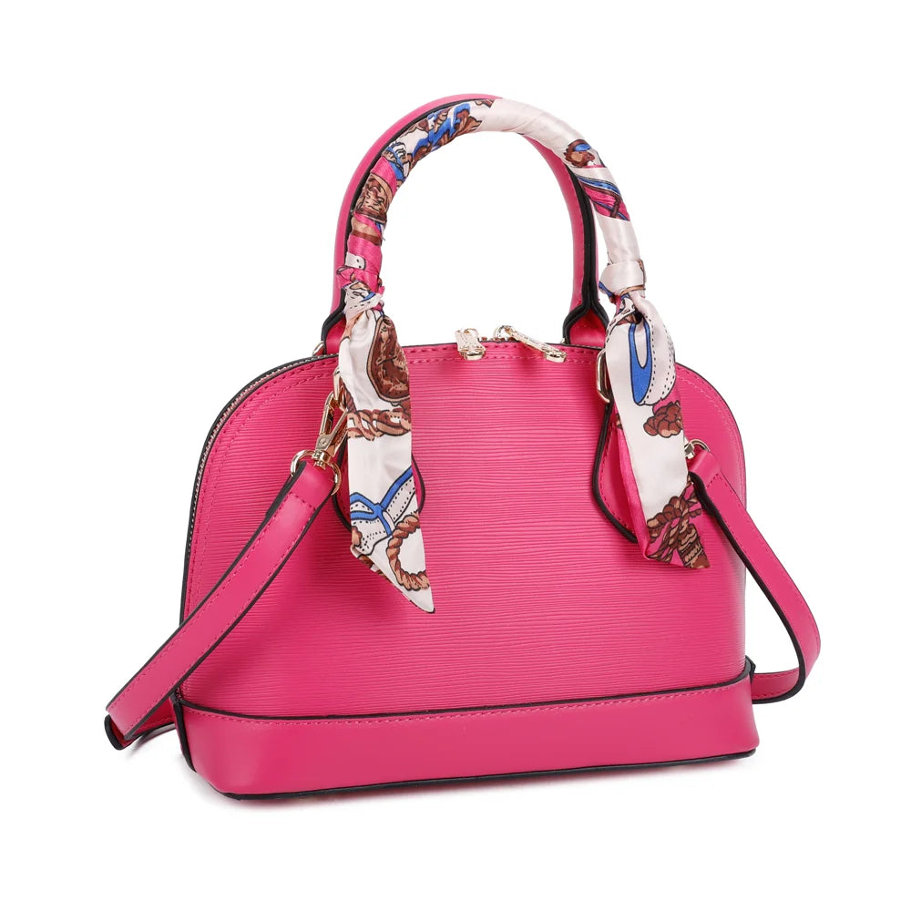 La Marlowe fuschia vue de trois quarts : ligne arrondie structurée et double curseur de zip doré – réf. DQ-8596