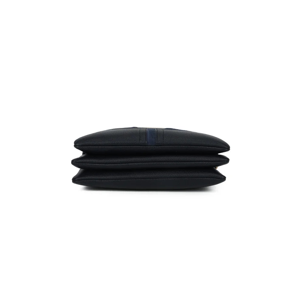 Dessous de La Méline bleu foncé, en simili cuir grainé, pour une silhouette fine de 25,5 × 4 cm – réf. A-9175