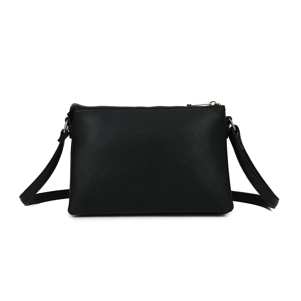Dos de La Méline noir en simili cuir grainé, avec sa bandoulière réglable à boucle dorée – réf. A-9175
