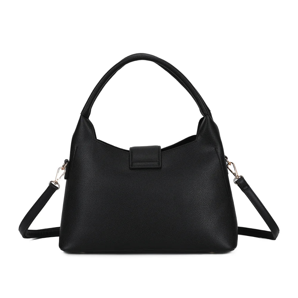Dos de La Mélisande noir : simili cuir grainé uni et grande anse arrondie – réf. KJ-62089-2