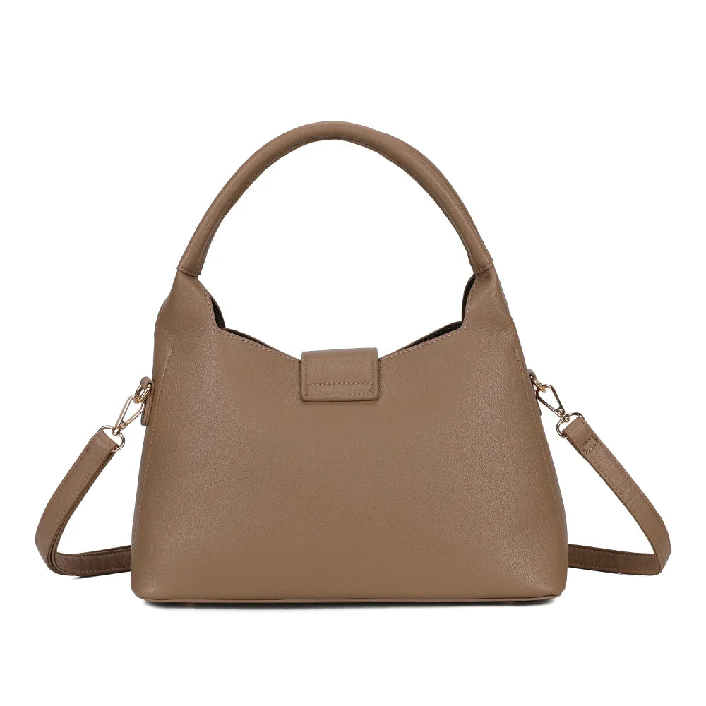 Dos de La Mélisande taupe foncé : simili cuir grainé uni et grande anse arrondie – réf. KJ-62089-2