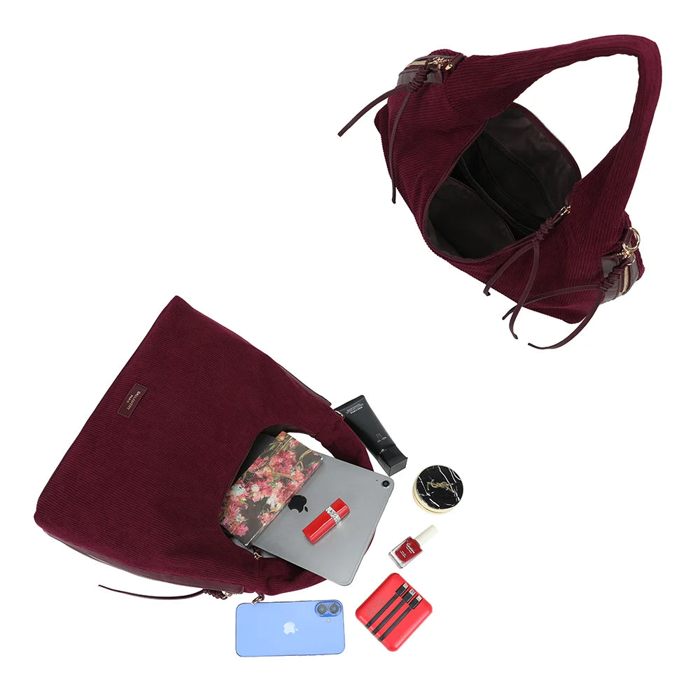 Intérieur de La Mélodie bordeaux : grand compartiment zippé qui accueille tablette et accessoires – réf. JC-53010