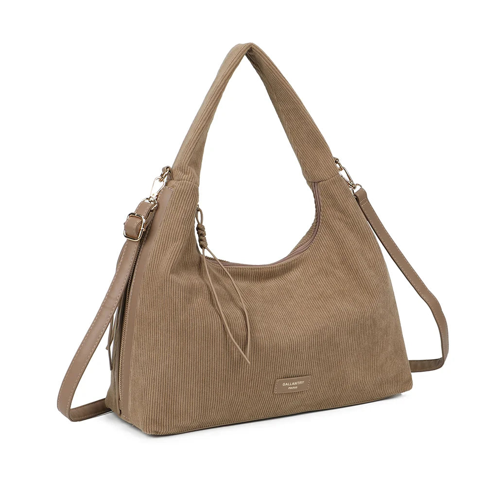 La Mélodie taupe foncé de trois quarts : silhouette souple et arrondie, zip latéral bordé façon cuir – réf. JC-53010