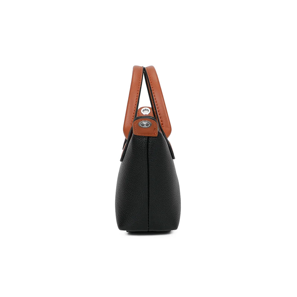 Profil de La Minette noir : format compact de 6,5 cm de profondeur et pattes latérales cognac – réf. A-9112